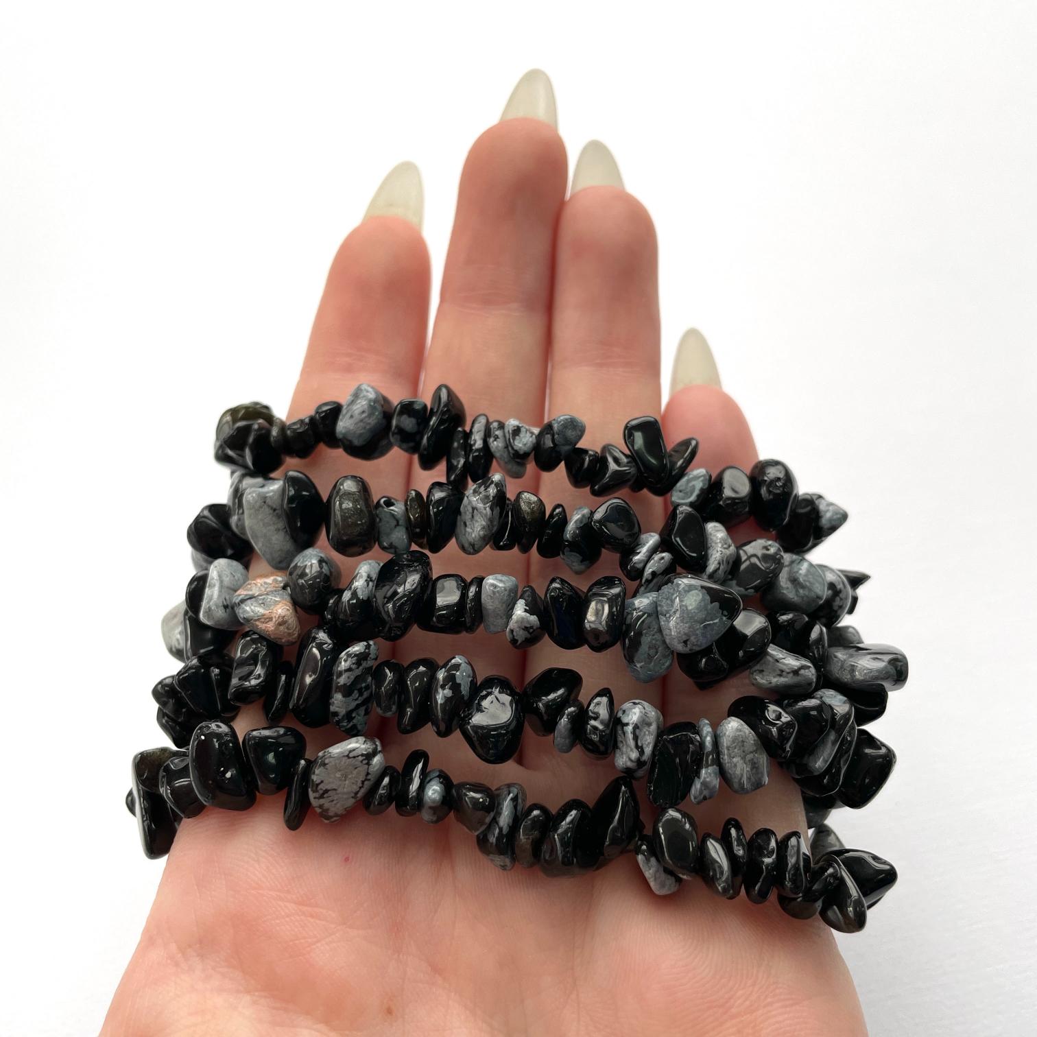 Snowflake Obsidian Chip Bracelet Snowflake Obsidian Chip Bracelet